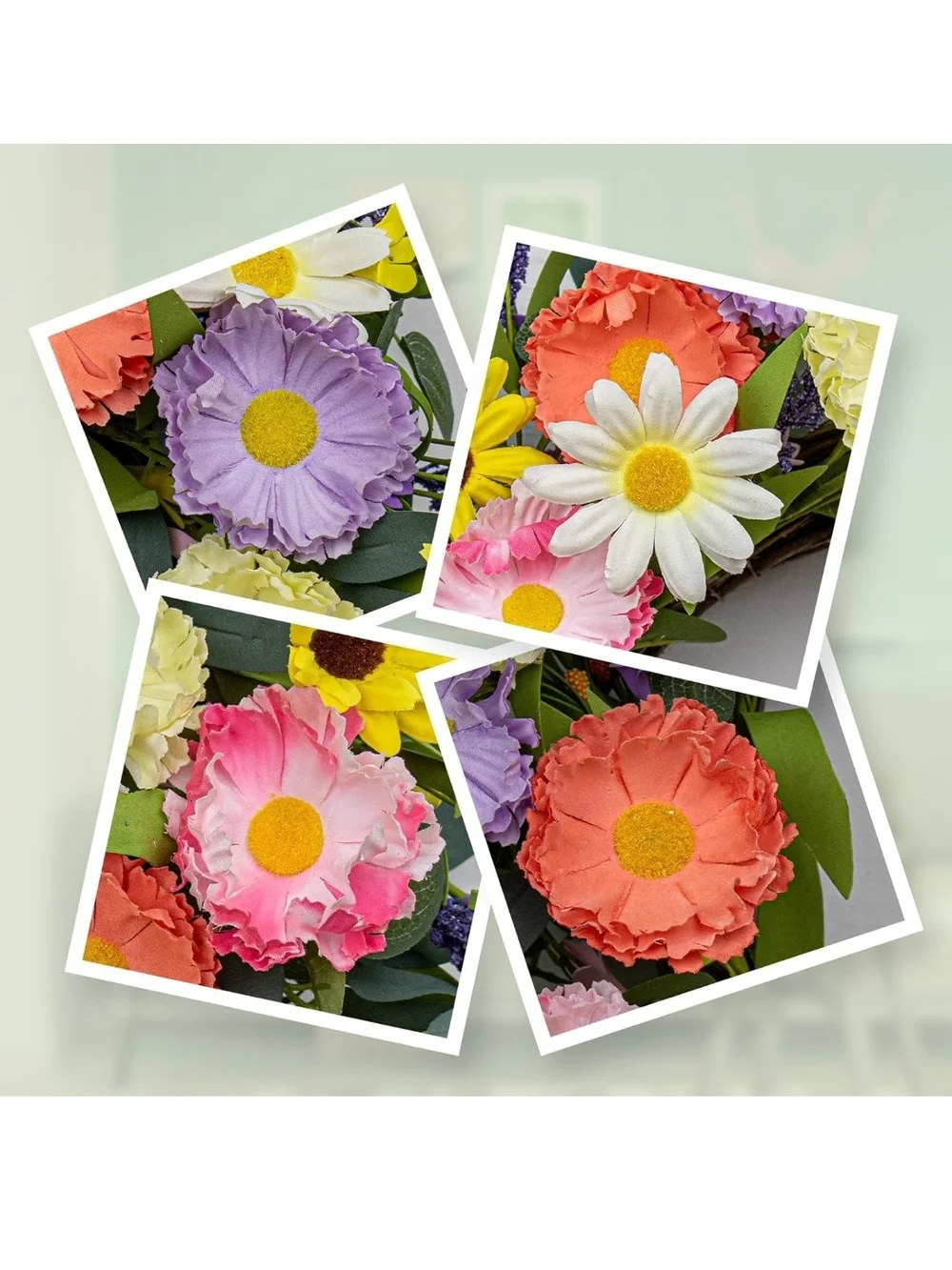 Spring Floral Wreath with Multicolored Daisies